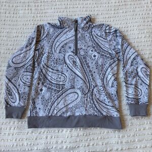Vera Bradley Paisley Gray White 3/4 Zip Fleece Pullover Sweater Medium